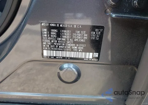 2017 Honda Hr-V Lx z USA, uszkodzony, nr VIN 3CZRU6H38HG701643